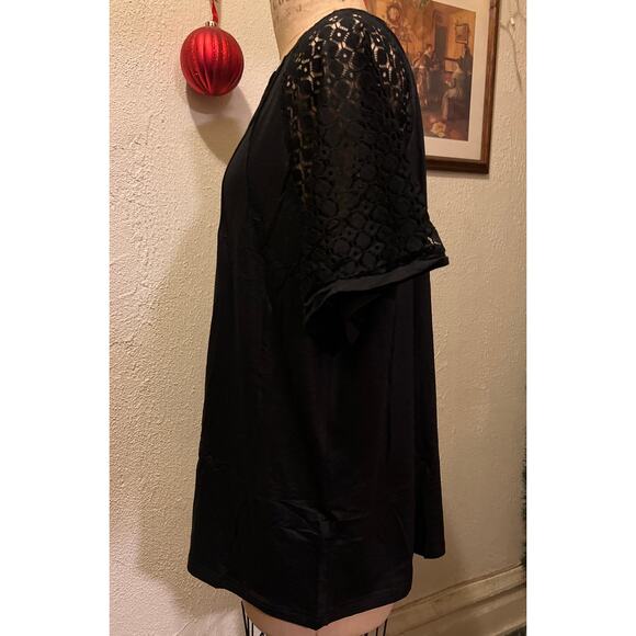 Black Short Sleeve Pleated Crew Neck Stretch Lace Sleeve Top NWT Size 3XL - Picture 4 of 9